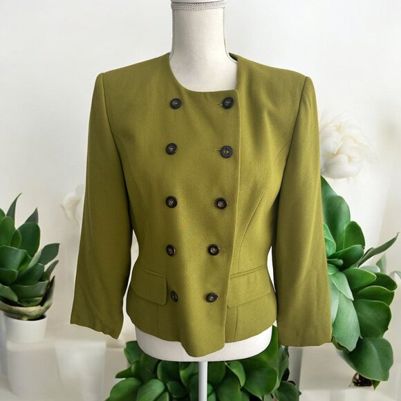 KASPER Olive Double Buttoned Blazer Size 8 - Picture 1 of 8